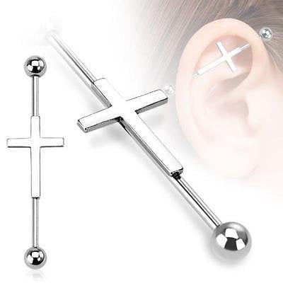 ''Industrial bar 316L Surgical 14g 38mm-1-1/2'''' Industrial Barbell Cross''