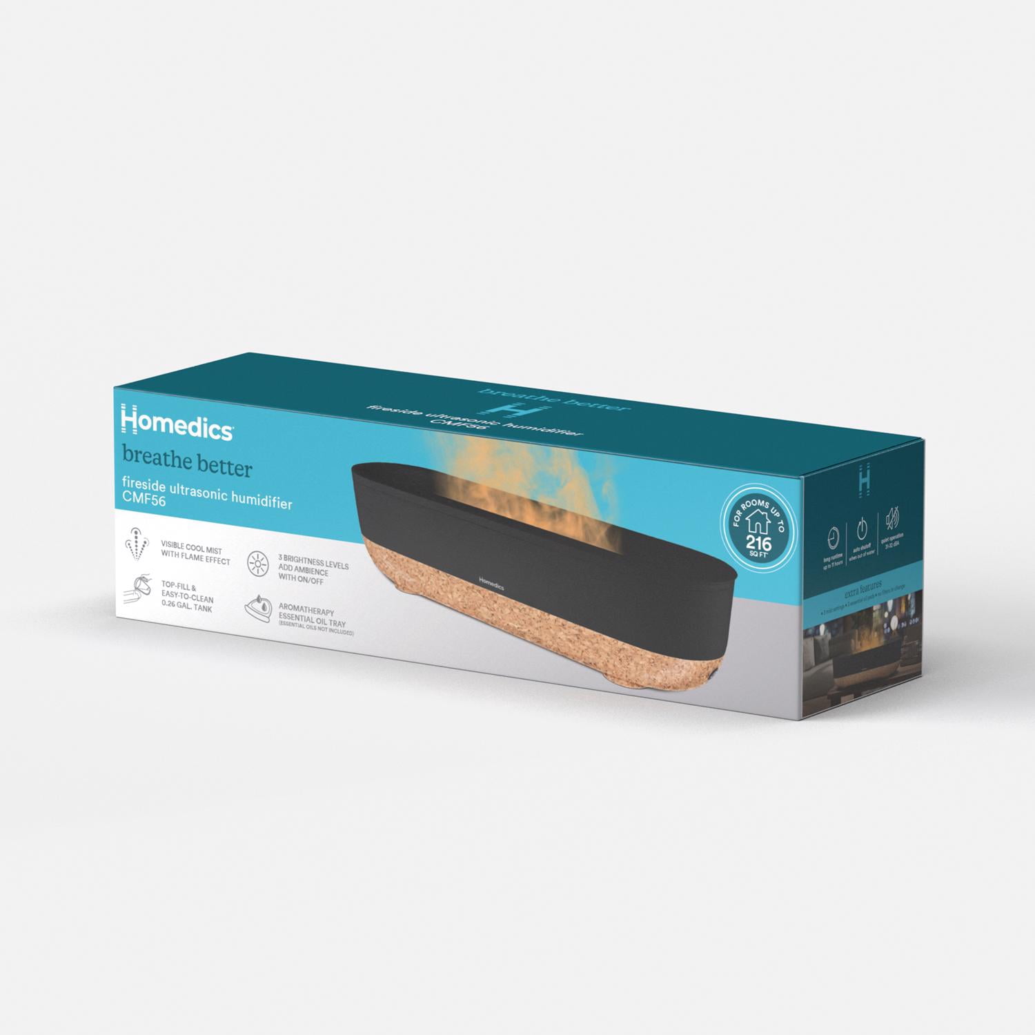Homedics Fireside Cool Mist Ultrasonic Humidifier, Essential Oil Pad, 0.26 Gallon Top Fill