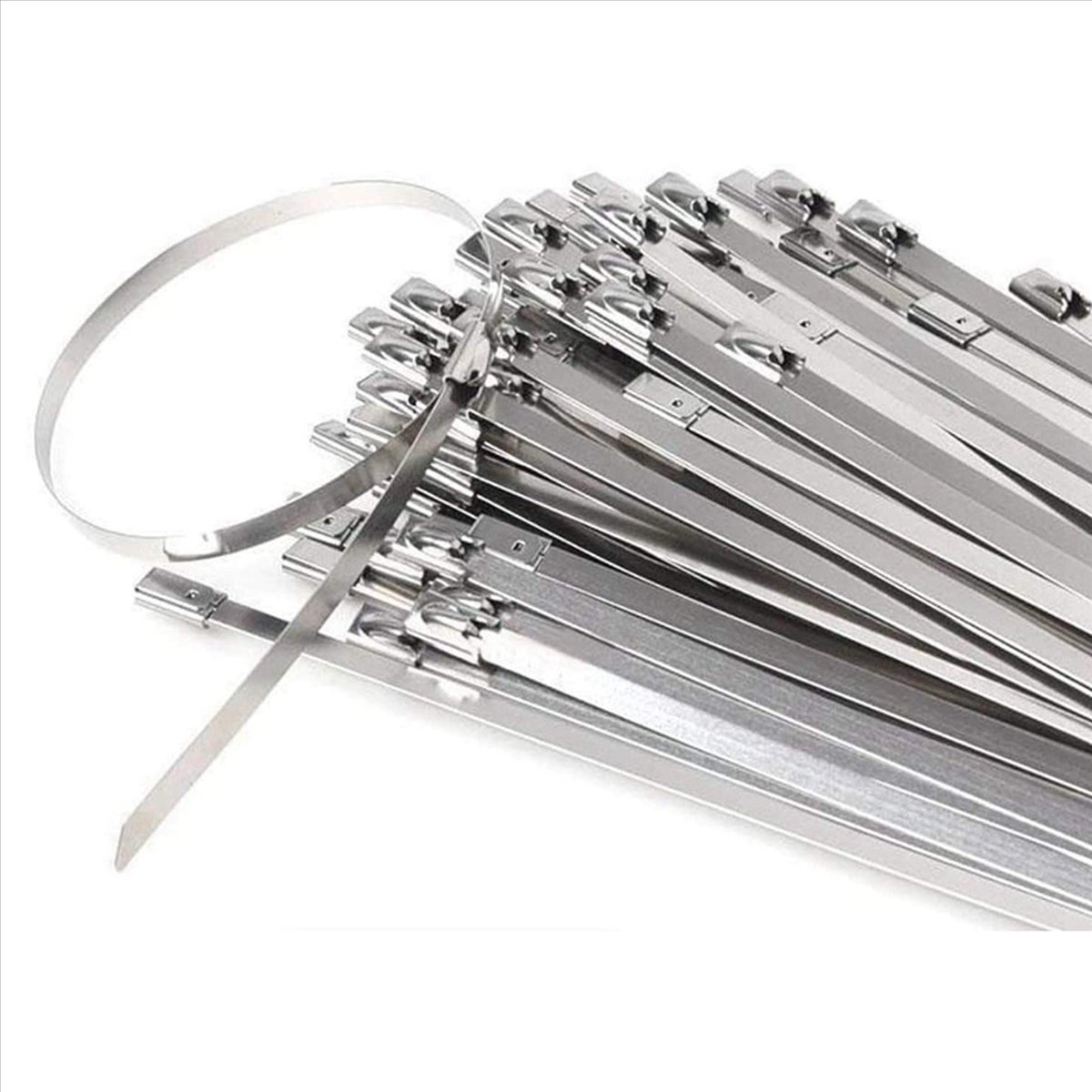 Stainless Steel , 300 Pcs 7.9 Inches Heavy Duty Self-Locking Cable Zip Ties, Metal Exhaust Wrap Locking Ties