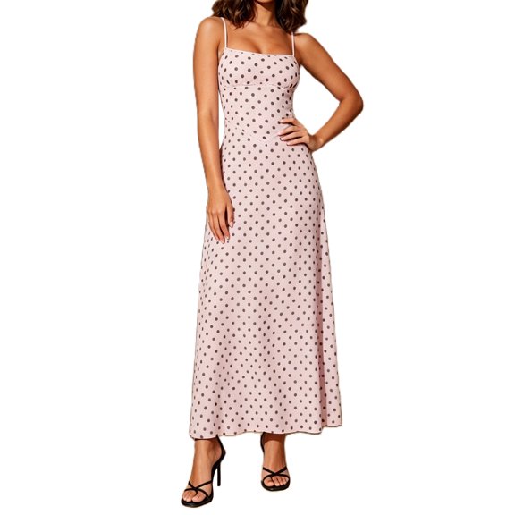 LMLYSoH Women's Dot Print Long Dress Summer Fashionable Backless Spaghetti Strap Bodycon Cami Dress