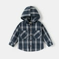 thumbnail image 2 of KPOPLK Kids Little Boys Girls Baby Long Sleeve Button Down Hooded Plaid Shirt Plaid Flannel Outfits(3-4 Years,Navy), 2 of 2