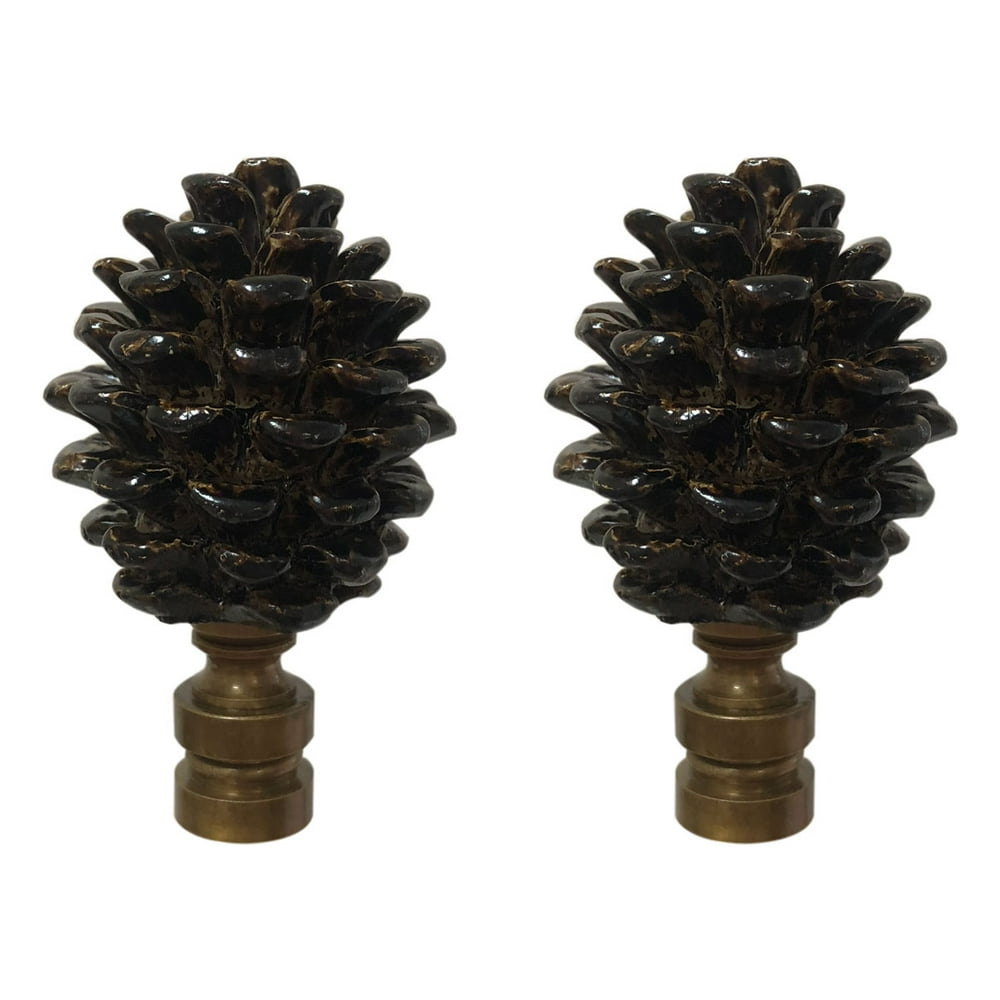 Royal Designs Pine Cone Design Lamp Finial, Antique Brass Set of 2