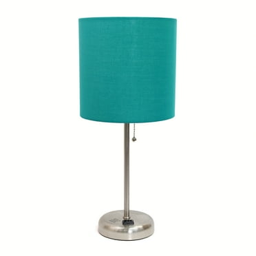Simple Designs 19.5" Sleek Brushed Steel Table Lamp with Outlet - Teal Shade