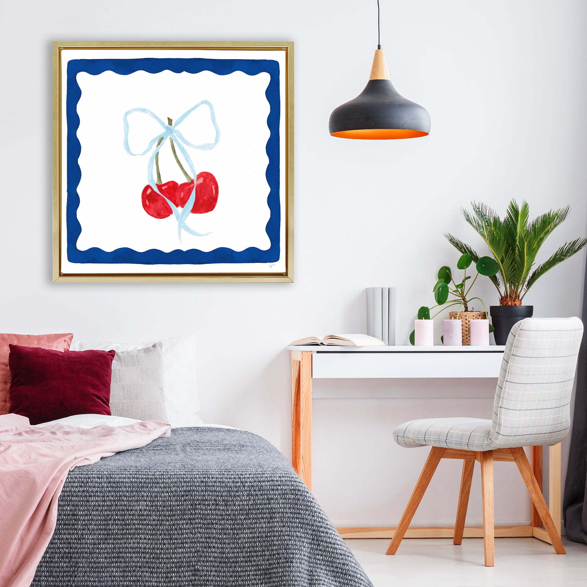 Stupell Industries Summer Bordered Cherries Gold Framed Floater Canvas Wall Art, design by Lucille Price