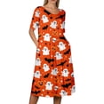 thumbnail image 5 of Fall Dresses V-Neck 3/4 Sleeve Dress Halloween Graphic Midi Dress Loose Fit Boho Dresses for Women, 5 of 6