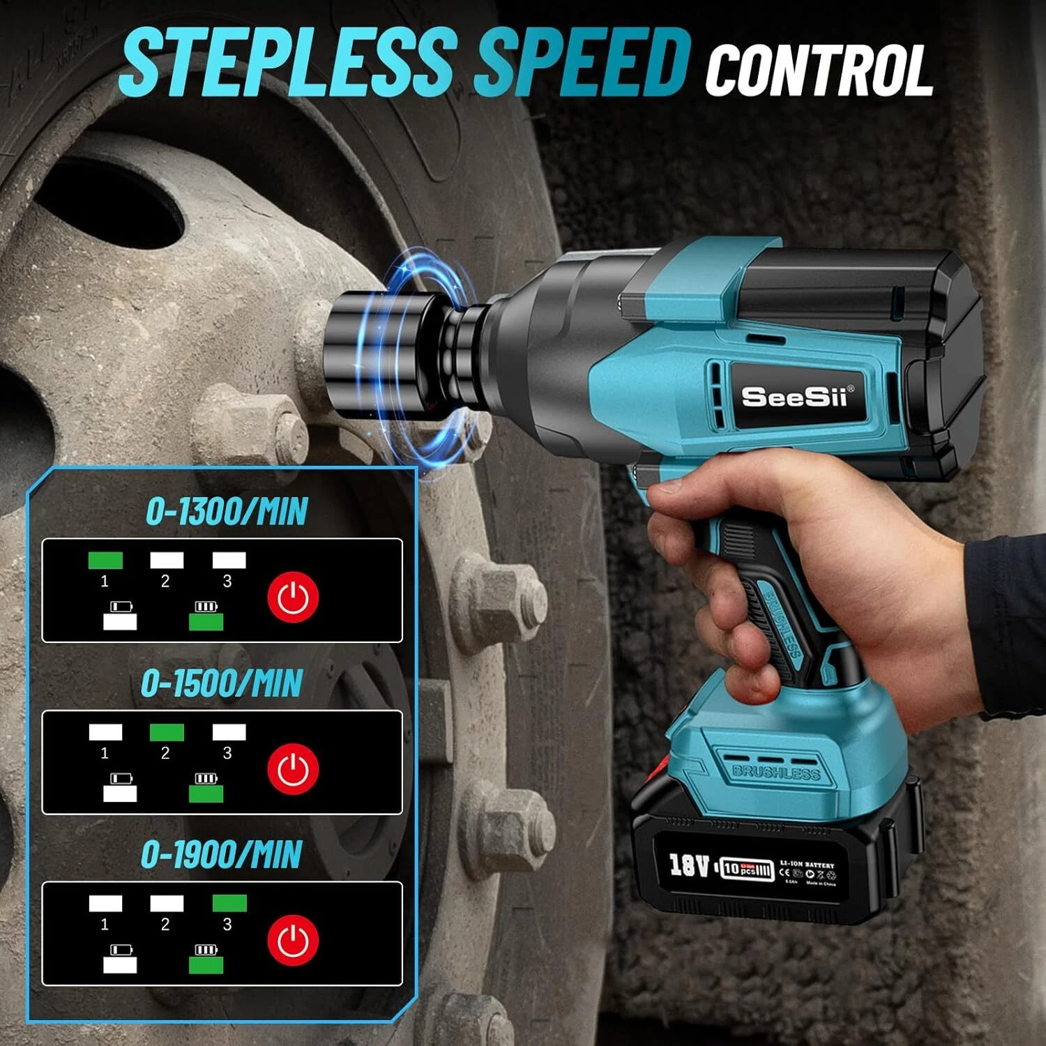 Seesii 3/4 in. Cordless Electric Impact Wrench Set 2000Nm, 1475ft-lbs High Torque Brushless Power Impact Gun 1/2‘’, 2x 6.0AH Battery, Fast Charger