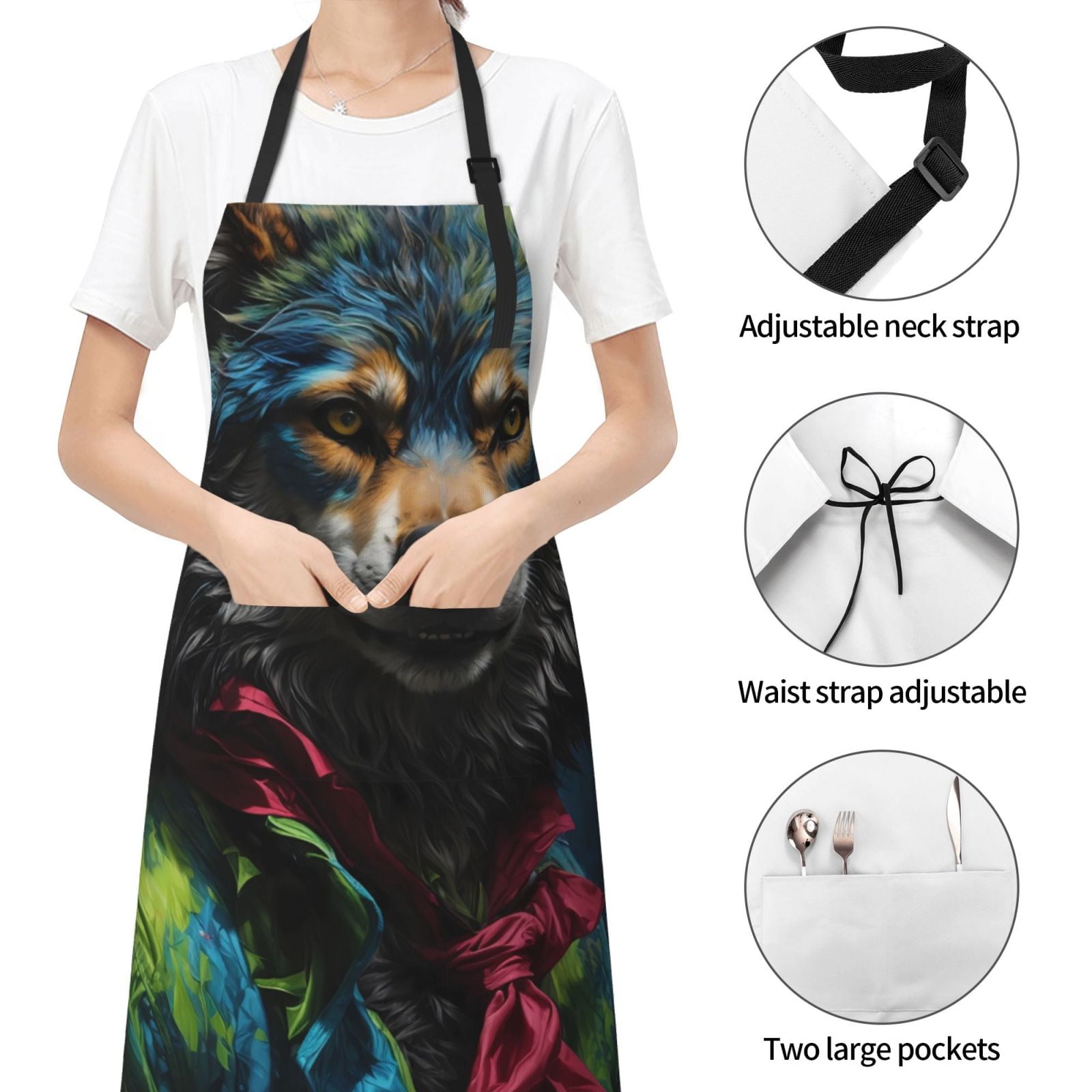 Kdxio Vintage Wolf Warrior Apron with Pockets Adjustable Kitchen Aprons for Men Women Waterproof Aprons for Cooking,Drawing,Crafting, Baking Household Cleaning