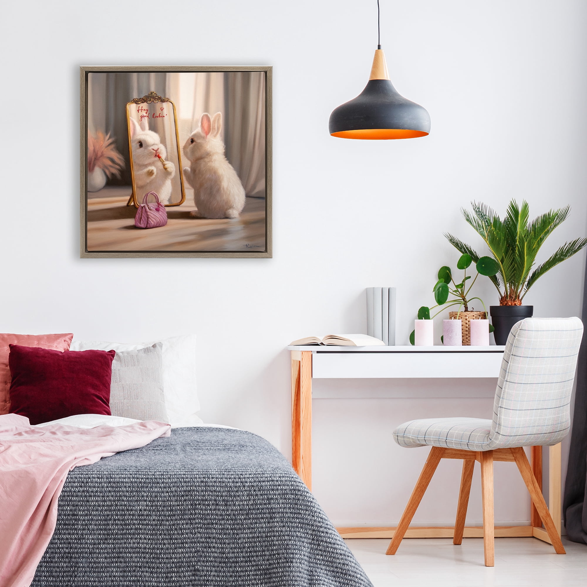Stupell Industries Final Touch Makeup Bunny Brown Framed Floater Canvas Wall Art, design by Lucia Heffernan