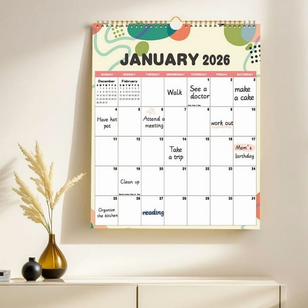 2026 Wall Calendar 11.6" x 14.56" Vertical Monthly Planner, Jan-Dec, Large Ruled Blocks, Twin-Wire Hanging, Thick 120g Paper, Notes Section, Decorative Designs
