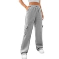 thumbnail image 2 of Womens Cargo Sweatpants Baggy Fleece High Waisted Joggers Sweat Pants Athletic Pants Light Gray S, 2 of 8