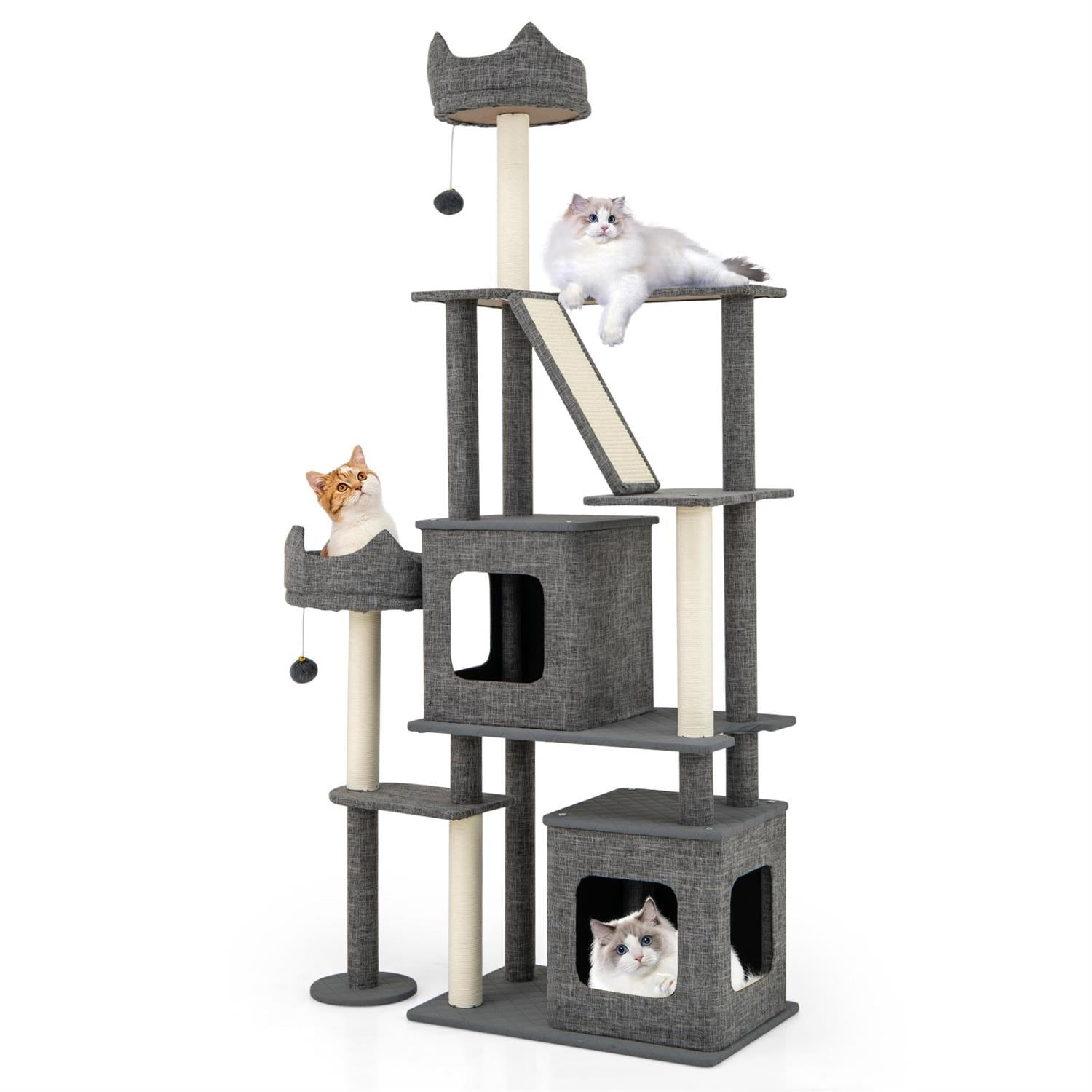 Pefilos 71" Tall Multi-Level Cat Tree, 2 Condos & Top Perch, Sisal Scratching Posts, Grey