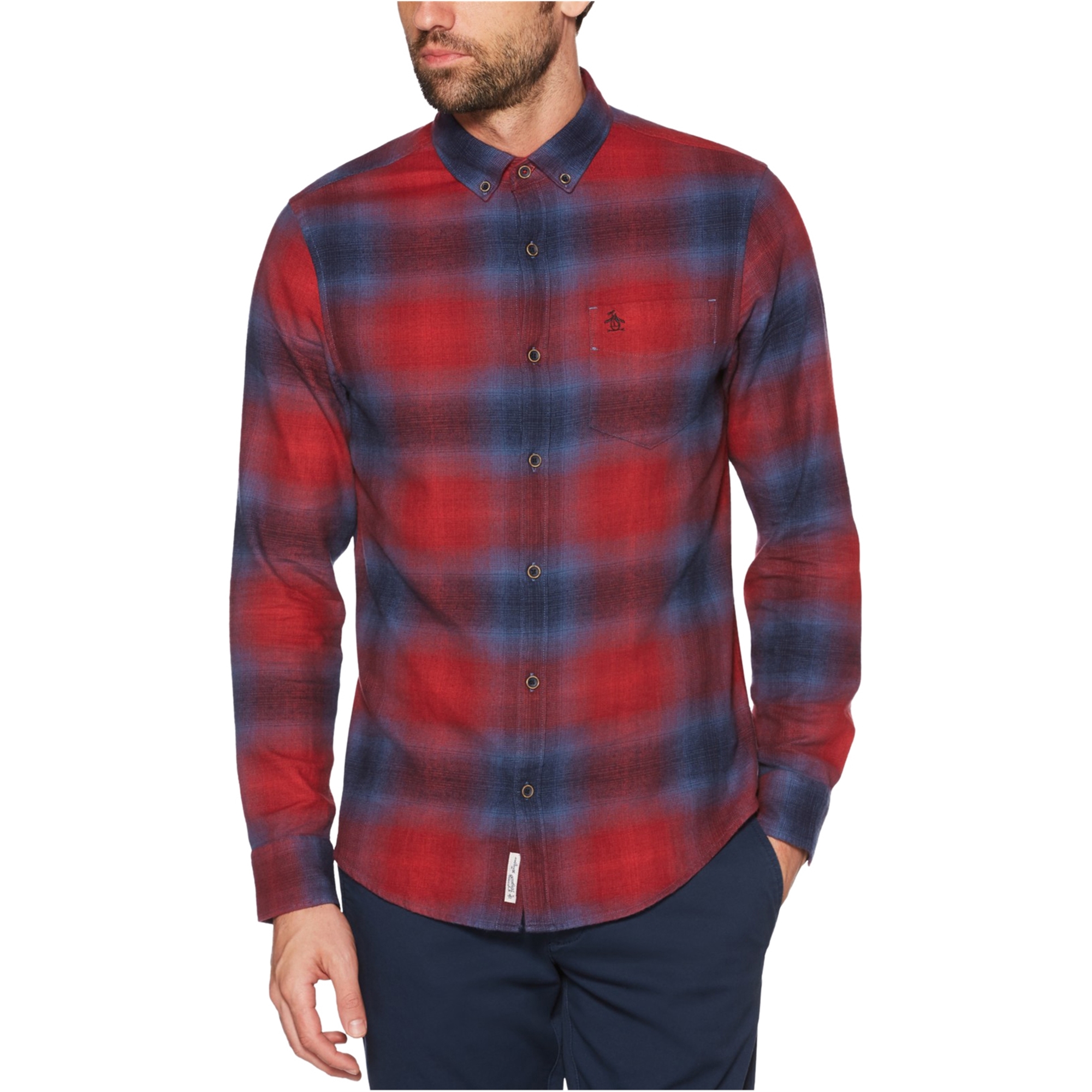 Original Penguin - Penguin Mens Ombre Plaid Button Up Shirt - Walmart ...