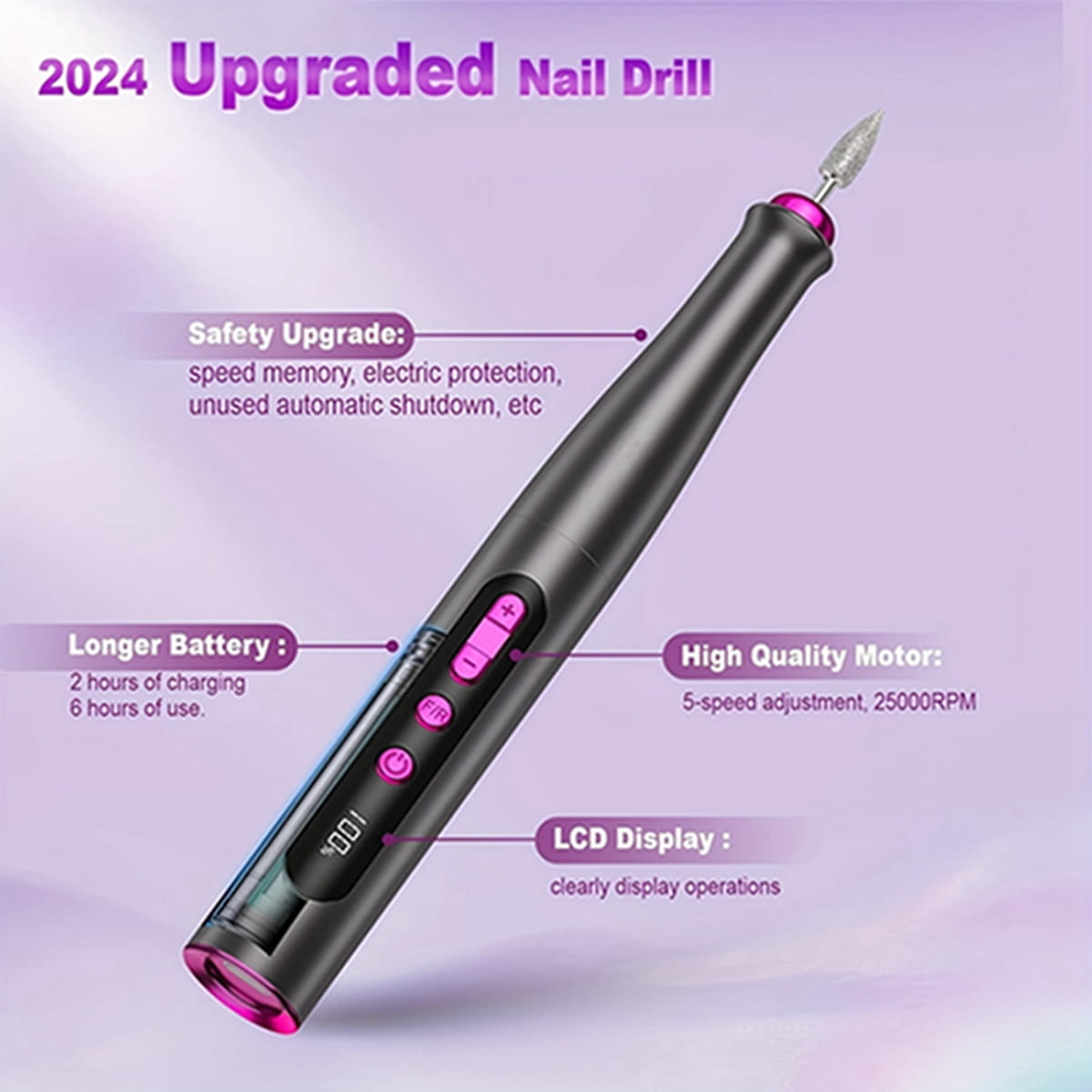 Cordless Electric Nail Drill Machine, 35000RPM Professional Nail File for Acrylic Gel Nails, 13 in 1 Manicure Pedicure Kit with LCD Display, 5 Speeds(Gray)