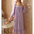 thumbnail image 4 of Defitshape Women's 100 Cotton Nightgown Vintage Victorian Princess Long Sleeve Ruffle Fall Loose Sleep Dress Mid-Length Purple XX-Large, 4 of 4