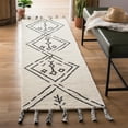 thumbnail image 2 of SAFAVIEH Casablanca Otis Abstract Moroccan Wool Shag Runner Rug, Ivory/Black, 2'3" x 8', 2 of 8