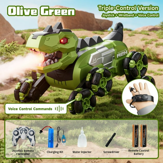 Riforla Dinosaur Remote Control Car Eight Wheel Sound Controlled Toy with Realistic Spray Function High Capacity Battery Motion Sensor Control for Indoor and Outdoor Remote Control Car D