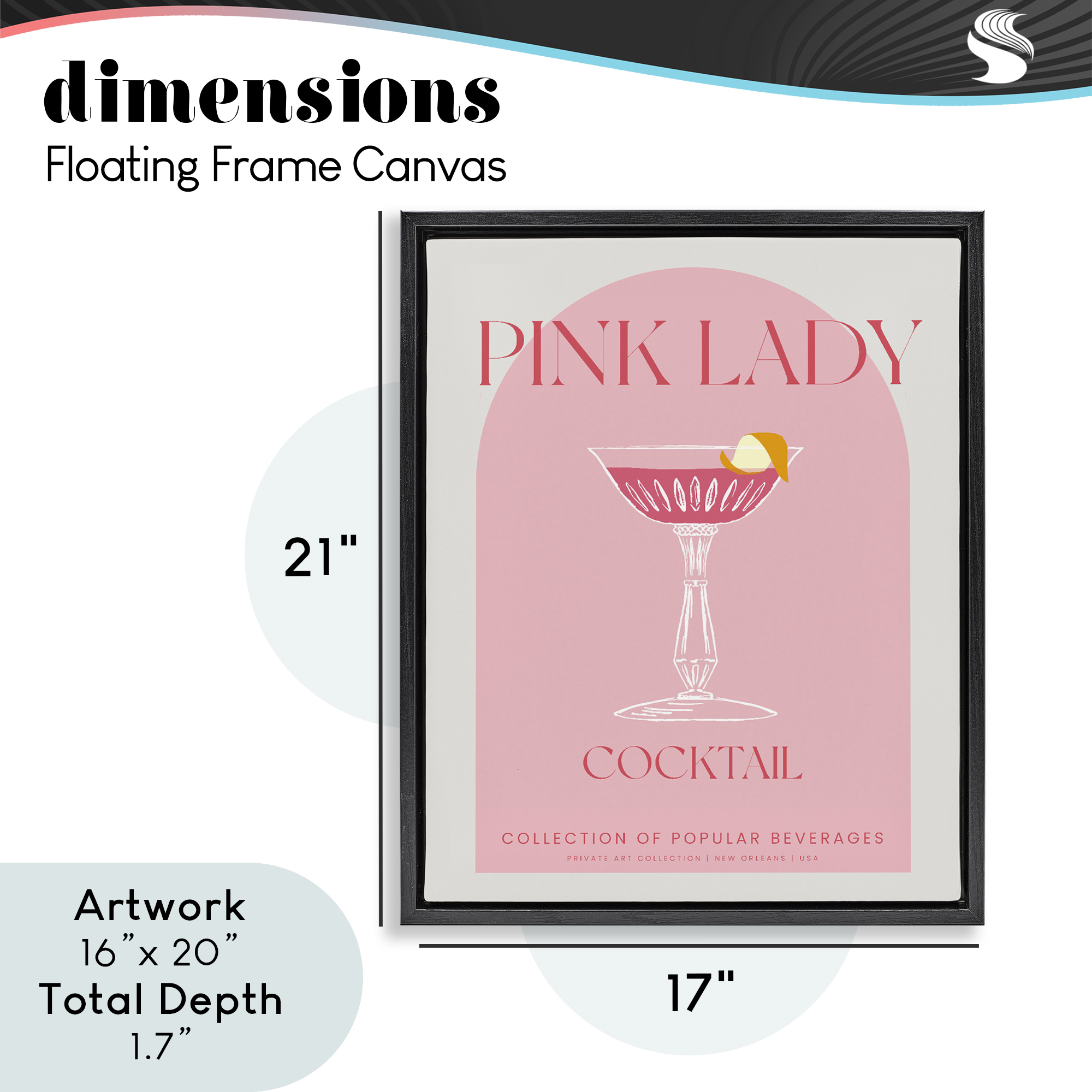 Stylish Retro Pink Lady Black Framed Floater Canvas Wall Art, design by Lil' Rue