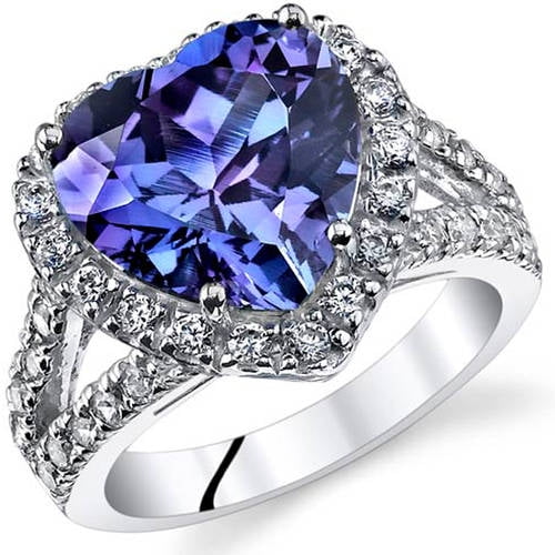 5.5 ct Heart Shape Color Changing Created Alexandrite Ring in Sterling ...