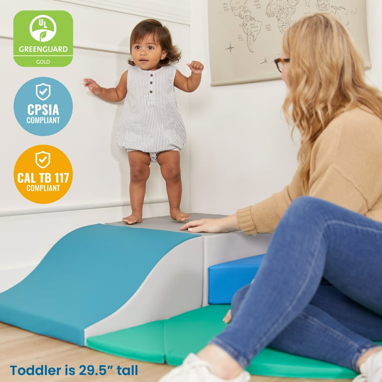 ECR4Kids SoftZone Adventurer's Summit Step Corner Climber - 4-Piece Foam Play Set For Toddlers (Earthtone)