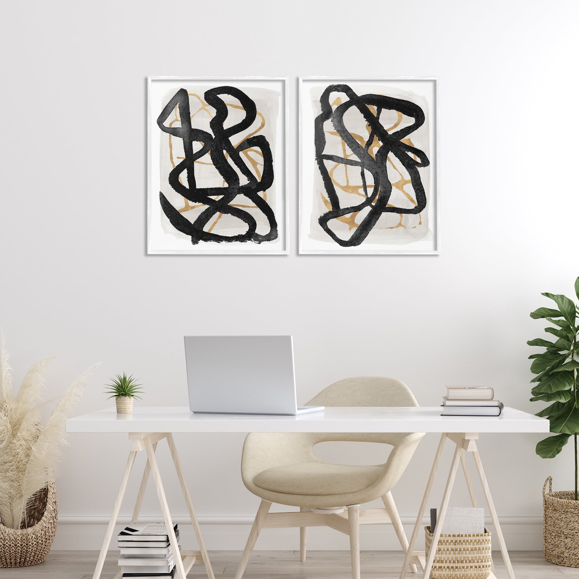 Stupell Industries Contemporary Hindsight Squiggles 2 Piece White Framed Giclee Art Set, design by Lucille Price