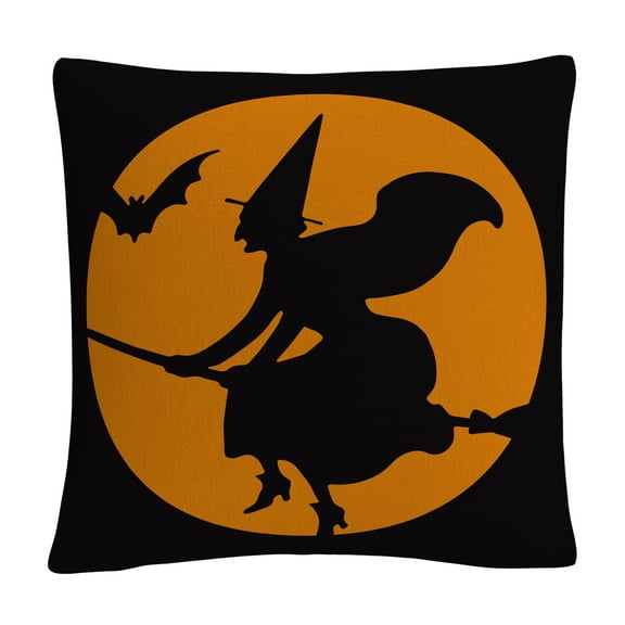 The Witches Broom Over Orange Moon Halloween By Abc 16 X 16 Decorative Throw Pillow