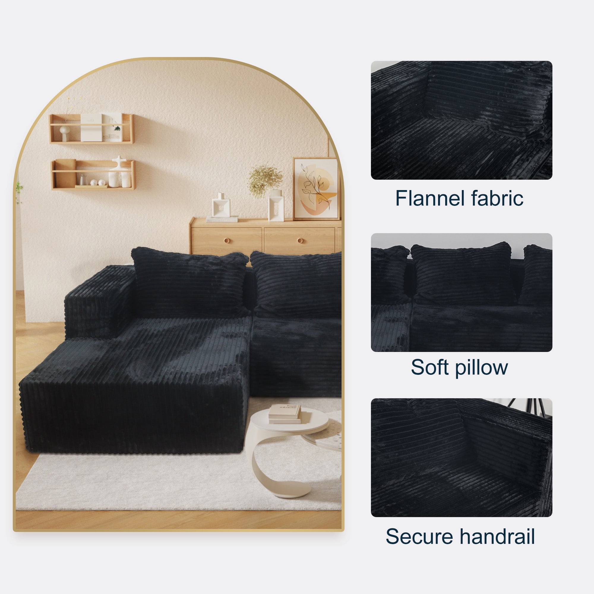 Leumius 108" Cloud Sectional Sofa with L-Shape Chaise,Modular L-Shape Sofa Couch with Chaise and Deep Seat,Upholstered Boneless Couches for Living Room Bedroom,Black