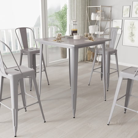 Merrick Lane Bar Height Patio Dining Table with Silver Metal Frame and 31.5" Square Top