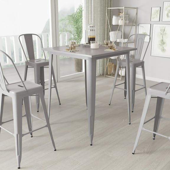 Merrick Lane Bar Height Patio Dining Table with Silver Metal Frame and 31.5" Square Top