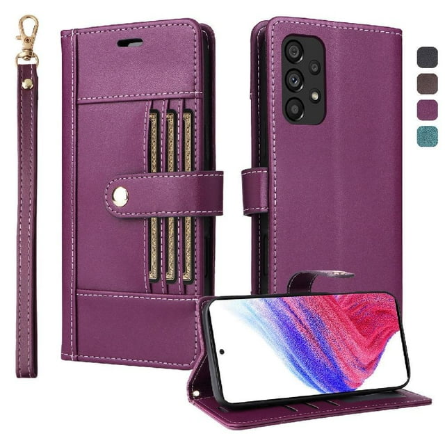 FOXDOCK Funda tipo Cartera para Samsung Galaxy A52 – Cubierta de Cuero PU con Múltiples Ranuras, Bolsillo para Efectivo y Correa de Muñeca