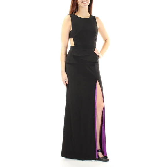 BETSY & ADAM Womens Black Slitted Cut Out Sleeveless Jewel Neck Full Length Formal Dress  Size: 8