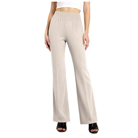 GEWSEY Womens Dress Pants Elastic High Waisted Stretch Bootcut Business Casual Pants Pull on Office Work Slacks (Khaki, XL)