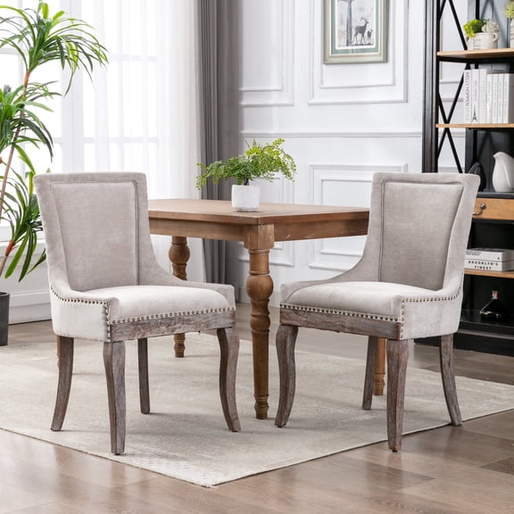 EHANCIS Fabric Upholstered Side Chairs Set of 2 ,High-Back Dining Chair with Solid Wood Frame and Nailhead Trim Legs, Suitable for Kitchen and Dining Room(Beige)