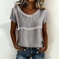 thumbnail image 5 of Ashirexll Womens Casual Tops Linen Top Solid Color Short Sleeve Fashion Tops Lace Trimmed Shirt for Spring Summer, 5 of 7