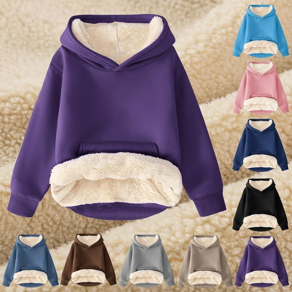 Miluxas Boys Girls Winter Sherpa Lined Hoodies Kid's Fleece Pullover Hooded Sweatshirt