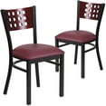 thumbnail image 2 of BizChair 2 Pk. Black Cutout Back Metal Restaurant Chair - Mahogany Wood Back, Burgundy Vinyl Seat, 2 of 9