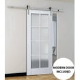 thumbnail image 5 of Sturdy Barn Door Frosted Glass | Veregio 7412 White Silk | 6.6FT Rail Hangers Heavy Hardware Set | Solid Panel Interior Doors-42" x 96"-Silver Rail, 5 of 6