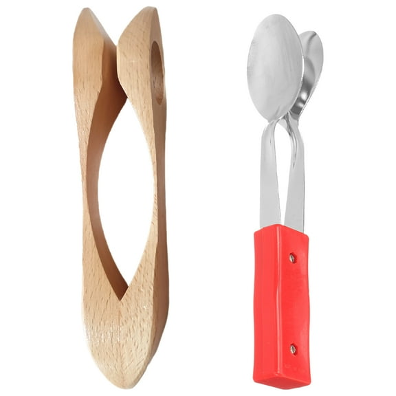 2pcs Wooden Musical Spoons Assorted Color Beech Metal Instrument for Education and Performances