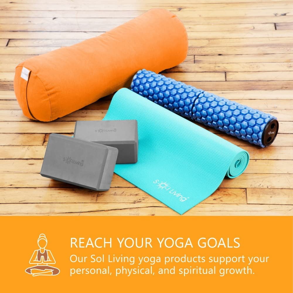 Sol Living Yoga Blocks 2 Pack High Density EVA Foam Yoga Cushion Stretching Pilates Meditation Exercise Equipment Support Deepen Poses Odor Free Non Slip Yoga Accessories - 4" x 6" x 9"- Grey