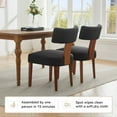 thumbnail image 6 of Set of 2 Linen Fabric Modern Armless Dining Chairs with Curved backrest and Solid Wooden Legs for Dining Room Living Room (Black), 6 of 11