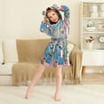 thumbnail image 3 of FORMRS Niños Bathrobe Unisex Hooded Robe Soft Plush Pajamas Sleepwear, Size 10-12T, Blue Plants Window, 3 of 7