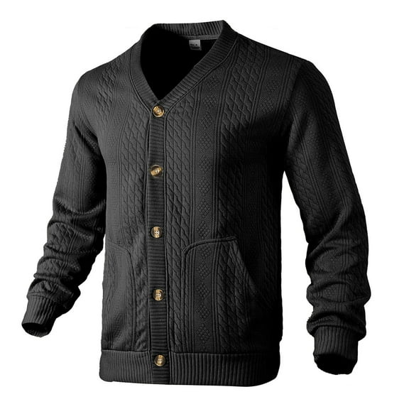JTieacloth Knitted Pullover Sweaters Men Solid Color Jacquard Button Up Cardigan Casual Knit V Neck Business Comfortable Warm Sweater Jacket(Black)