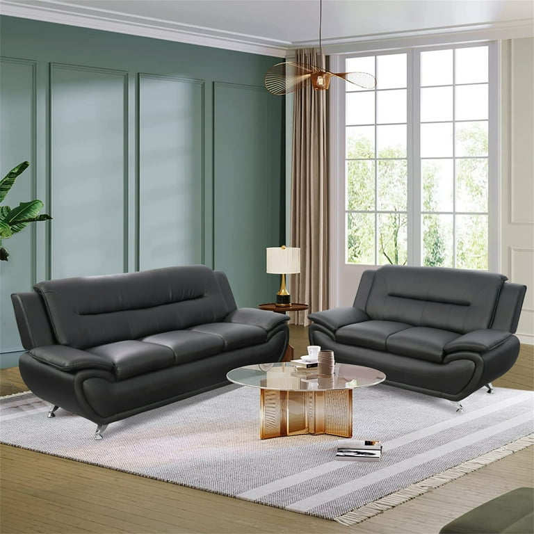 Aukfa 61" Upholstered Loveseat, Black Faux Leather photo 8