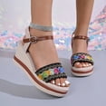thumbnail image 3 of Rokment Womens Ethnic Platform Wedges Dress Sandals Bohemian Summer Vintage Colorful Linen Sole Chunky High Heeled Dressy Sandals for Woman Beach Vacation Black Size6, 3 of 7