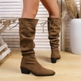 thumbnail image 4 of Viluyesy Womens Knee High Boots, Chunky Heels Pointed Toe Wide Calf Adjustable Strap Fall Winter Slouch Tall Boots Khaki US7, 4 of 5