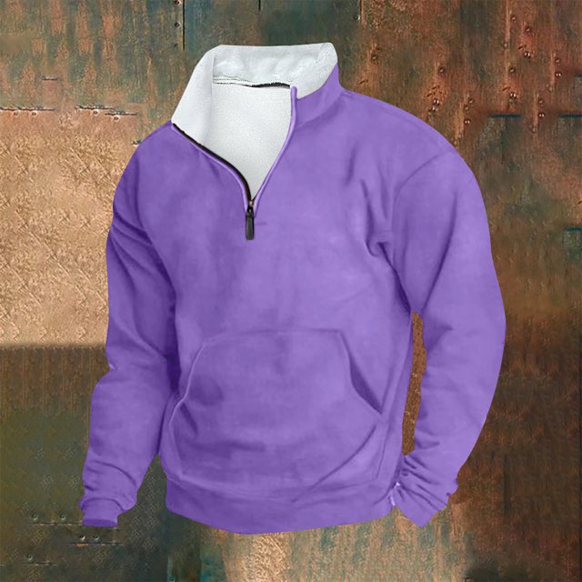 Blusa y camisa de manga larga con cuello alto para hombre, sudadera informal con capucha, cuello alto retro, cremallera, manga larga, holgada, blusa para hombre