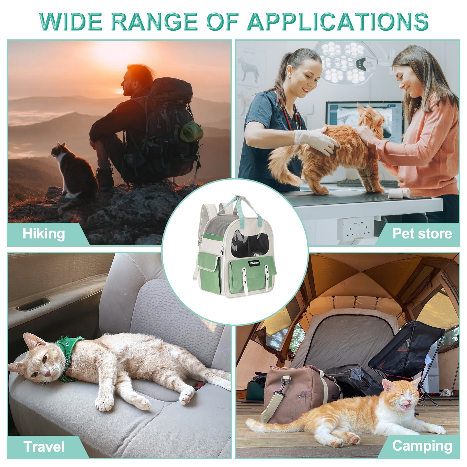 Cat Backpack Carrier, Breathable Pet Hiking Backpack Travel Bag for Cats or Small Dogs Green