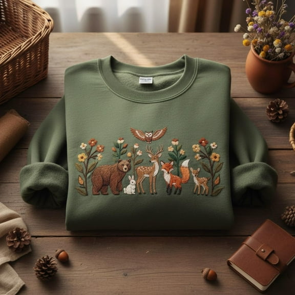 Embroidered Respect the Locals Sweatshirt Forest Animal Design Woodland Creatures Cottagecore Sweatshirt for Wildlife Lovers