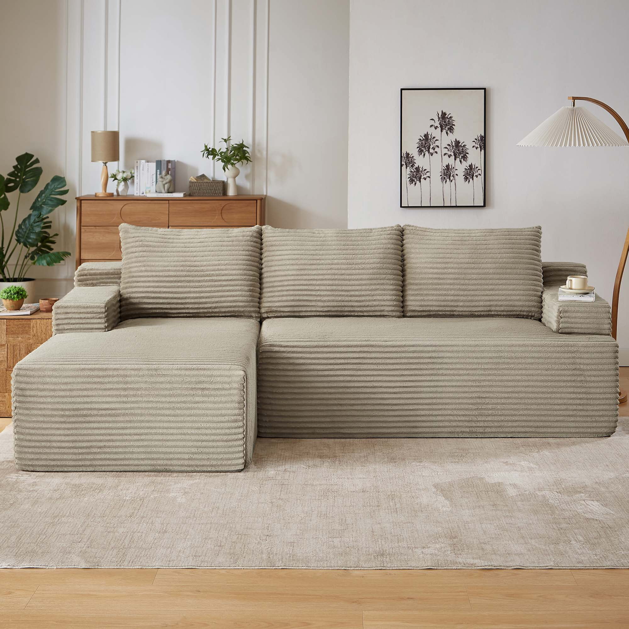 Miniyam 96" L-Shaped Sectional Sofa, No Assembly Required 3 Seats Modular Couches for Living Room, Apartment, Camel (Left Facing Chaise)