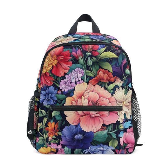 FORMRS Kids School Backpack with Front Zippered Pocket 12" Student Travel Daypack, Vibrant Pink Floral Pattern