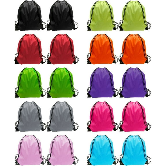 ZHUYING Drawstring Backpack Cinch Bag Drawstring Bags Bulk Draw String Sport Nylon Bag 10 Color (10 Color, 20PCS)